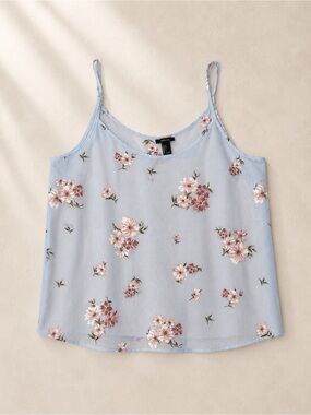 Forever 21 Blue Floral Cami Tank Top Adjustable Straps Size Large